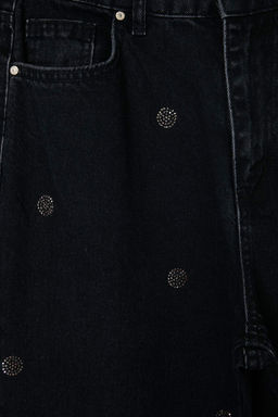 Siyah Ta_l_ Puantiye Desenli Y_ksek Bel Wide Leg Jeans TWOAW27JE00129 - Trendyolmilla фото 5