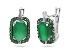 Серьги из серебра зеленый агат, Садрия