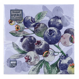 Салфетки бумажные Bouquet Home Collection Classic 33х33см, 3-х слойные, 20 штук в упаковке, 100% целлюлоза, Черника. Голубой фон (Россия)