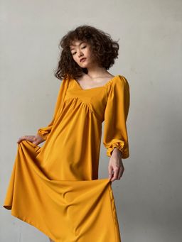 Платье-миди с пышными рукавами в цвете манго - Martichelli фото 11