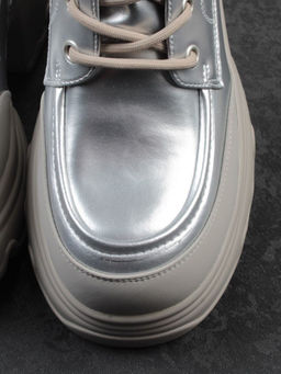 01-F591-2 GREY/SILVER Ботинки демисезонные женские (натуральная кожа, искусственная кожа)