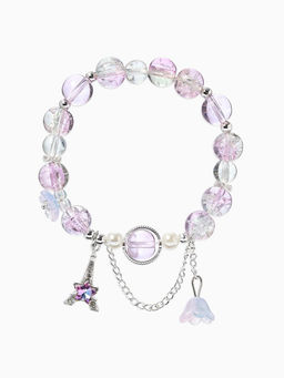 Браслет с подвесками "Сахарный" башня с цветами, шар №10/8, цвет фиолетово-розовый в серебре   10967