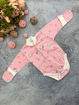 Боди футер с длинным рукавом варежкой, арт.XC-BD137-ITn, розовый коровы