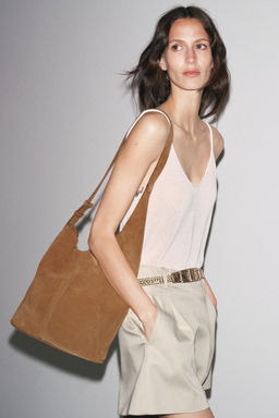 ASYMMETRIC SOFT SPLIT SUEDE BUCKET BAG
