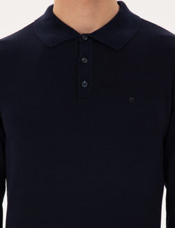 Lacivert Slim Fit Polo Yaka Basic Triko Kazak - Pierre cardin фото 6