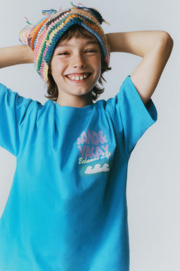 CAMISETA ESTAMPADO TEXTO / Azul / Blanco