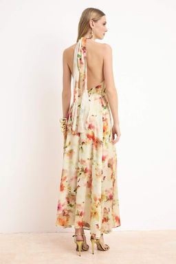 Cok Renkli Cicekli Kusakl? Maxi Astarl? S?k/Gece Elbise TPRSS26EL00078