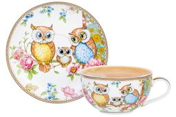 Чашка для капучино + блюдце 350 мл 14*11*6 см Совушки NEW BONE CHINA
