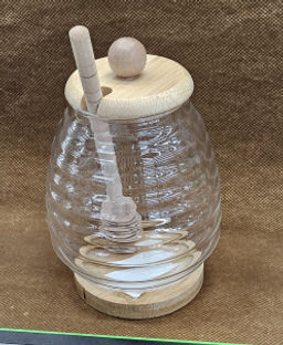 Банка для меда с ложкой на подставке бамбуковая крышка 400 мл / 7458 /уп 120/