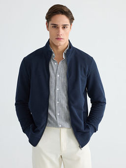 Standart Kal?p Dik Yaka Erkek Fermuarl? Sweatshirt