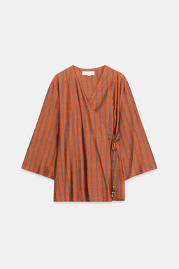 CHAQUETA CRUZADA RAYAS / Naranja quemado