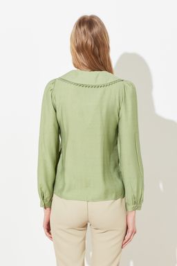 TRENDYOLMILLA Mint Dantel Detayl? Bebe Yaka Regular Normal Kal?p Dokuma Gomlek TWOSS21GO0035  фото 4