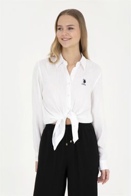 Женская белая рубашка с длинным рукавом