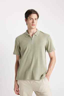 Футболка-поло с короткими рукавами и застежкой-молнией Slim Fit - Defacto фото 4