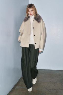 WOOL BLEND JACKET WITH FAUX FUR COLLAR ZW COLLECTION