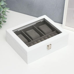 Шкатулка дерево под часы 3 деления и бижутерию Белоснежная 7,4х18х22 см