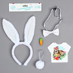 Карнавальный набор Зайка, термонаклейка, ободок, бабочка, брошка, хвостик, МИКС - Страна карнавалия фото 2