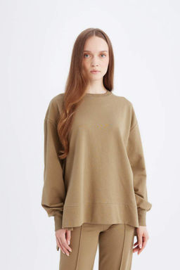 Базовый однотонный свитшот-туника с круглым вырезом стандартного кроя - Defacto фото 4