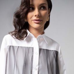 Рубашка комбинированная с сеткой, Срочно на обложку (white) - Charutti фото 9