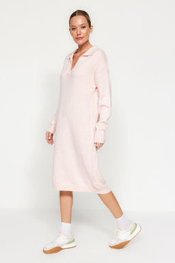 Pudra More Sustainable Midi Triko Yumusak Dokulu Elbise TWOAW24EL00520