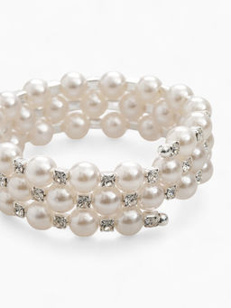 Браслет с жемчугом «Жемчужный ряд» 3 ряда, бусина №8, d=6.5 белый в серебре