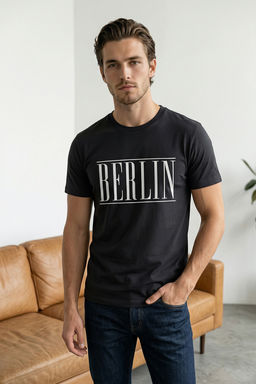 Siyah-Beyaz 2li Paket Regular/Normal Kal?p Bask?l? %100 Pamuk T-Shirt TMNSS26TS00043