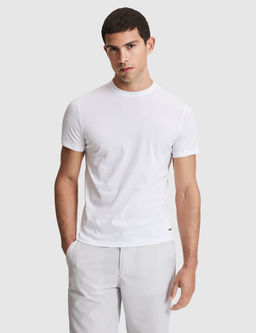 Beyaz Slim Fit %100 Pamuk Bisiklet Yaka Likral_ Basic Ti__rt