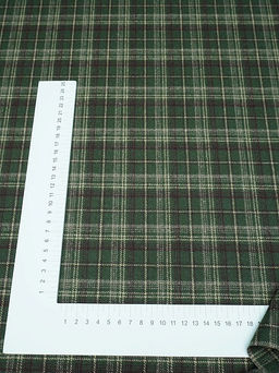 Шерсть пальтово-костюмная Твид Клетка цв.бежево-сливовый на зеленом, ш.1.5м, шерсть-50%, п/э-50% - Купава фото 6