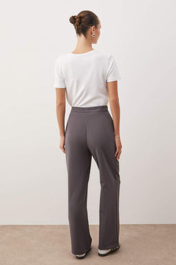 Antrasit Wide Leg/Genis Paca Dokuma Kumas Pantolon TWOAW22PL0139