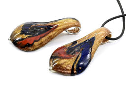 Подвеска из стекла цветного Лист 32*60мм цв.синий