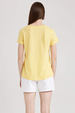 Базовая футболка из 100 % хлопка с v-образным вырезом стандартного кроя и короткими рукавами - Defacto фото 4