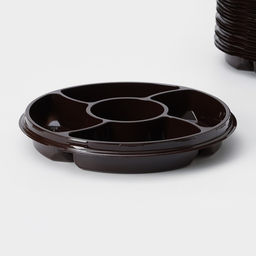 Цена за 110 шт. Менажница одноразовая, пластик, d=26 см, h=4.2 см, 5 секций, дно, круглая, коричневая