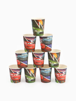 Посуда одноразовая бумажная на 10 персон: стаканы, тарелки, скатерть, Тачки