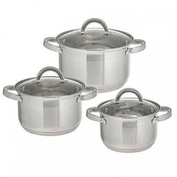 BE-627/6 Набор посуды из нерж.стали 6 пр. 2,2л, 3,0л, 4,0л  Кастрюли со стеклянными крышками (4)