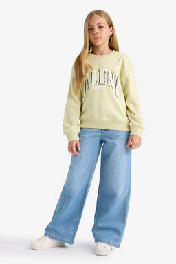 Relax Fit Bisiklet Yaka Bask_l_ Sweatshirt K_z _ocuk - Defacto фото 2