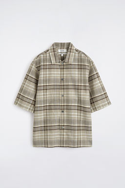 CAMISA DE MANGA CORTA DE CUADROS EN MEZCLA DE LINO