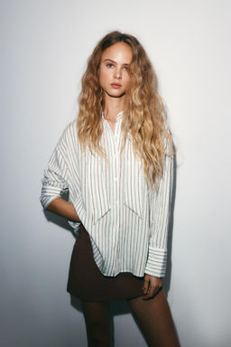 FLOWING STRIPED SHIRT WITH SCARF DETAIL - Zara фото 3