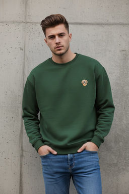 Haki Bisiklet Yaka Oversize/Genis Kesim Ici Polarl? Kopek Nak?s Sweatshirt TMNAW24SW00064