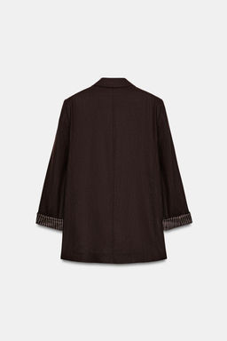 BLAZER CON LINO MANGA REMANGADA / Marr?n oscuro - Zara фото 6