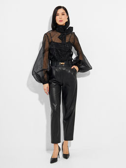 Блузка из органзы с мушками и галстуком OD-986-1 черный