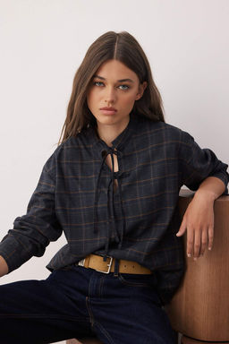 Cok Renkli Flanel Ekoseli Baglama Detayl? Dokuma Bluz TWOAW26BZ00146