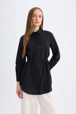 Рубашка-туника из поплина с длинными рукавами стандартного кроя - Defacto фото 4