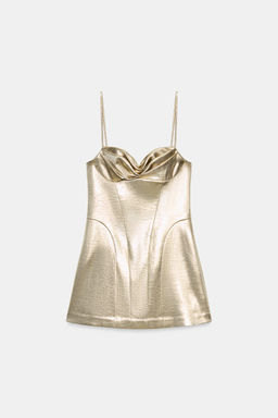VESTIDO MINI CORSETERO EFECTO METALIZADO / Dorado - Zara фото 4