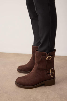 Kahverengi Suet Toka Detay? Blok Topuklu Kad?n Bot TAKAW26BO00113