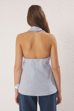 Trendyolmilla Gri Regular Keten Halter Yaka Yelek TWOSS25YE00062  фото 4