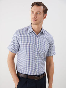 Regular Fit K?sa Kollu Ekose Gabardin Erkek G?mlek