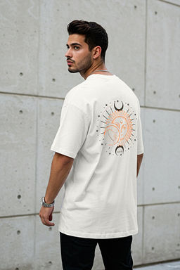 Ekru Oversize/Geni_ Kesim K_sa Kol Mistik Bask_l_ %100 Pamuklu T-Shirt TMNSS23TS00165