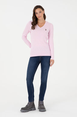 Женский розовый базовый свитер с v-образным вырезом Неожиданная скидка в корзине - U.s. polo assn фото 4