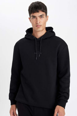 Gri Relax Fit Kapusonlu Bask?l? Sweatshirt - Defacto фото 3