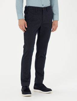 Lacivert Slim Fit _izgili Kanvas Pantolon
